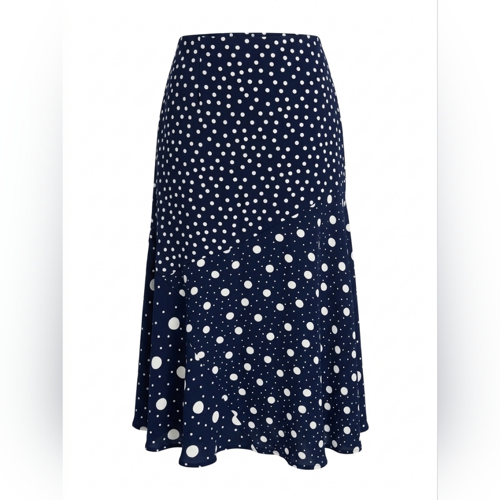 Boden Asymmetrical Navy Polka Dot Skirt